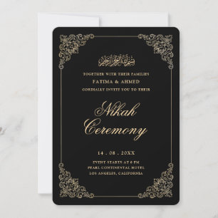 Antik Barock Guld Skrift Svart Nikah Ceremoni Inbjudningar