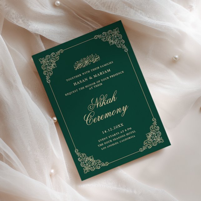 Antik Barock Guld Smaragdgrön Nikah-ceremoni Inbjudningar (Skapare uppladdad)
