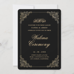 Antik barock guldskrift svart Walima-ceremoni Inbjudningar