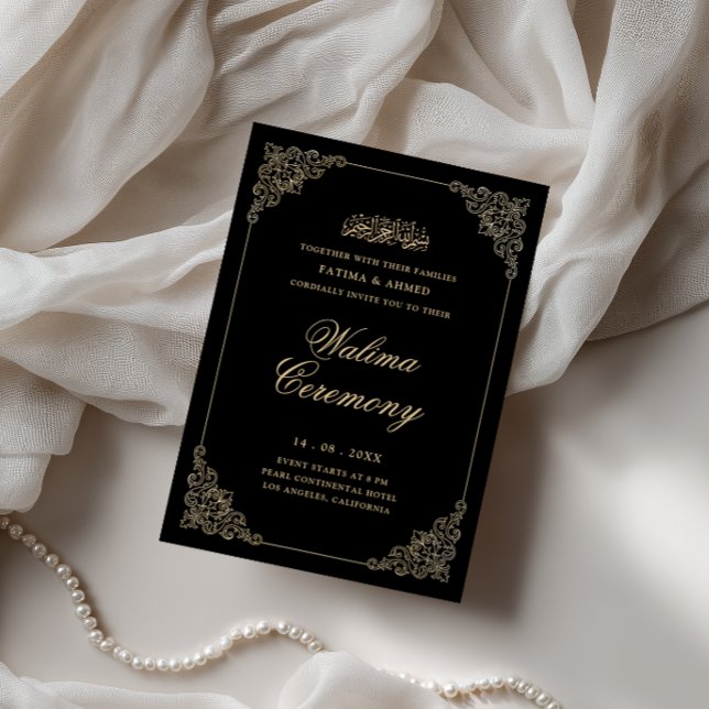 Antik barock guldskrift svart Walima-ceremoni Inbjudningar (Skapare uppladdad)