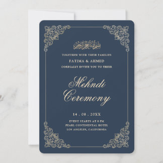 Antik barock ram Navy Blue Mehndi-ceremoni Inbjudningar