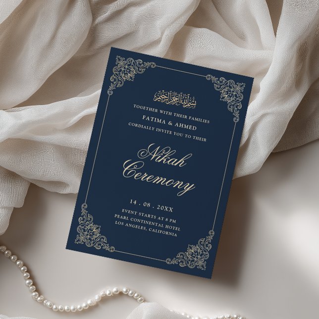 Antik Barock Ram Navyblå Nikah-ceremoni Inbjudningar (Skapare uppladdad)