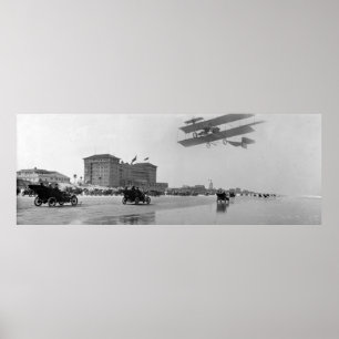 Antik Biplane över Daytona Beach, Florida, 1911 Poster