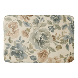 Antik blå brun salvia beige akvarellblommor badrumsmatta