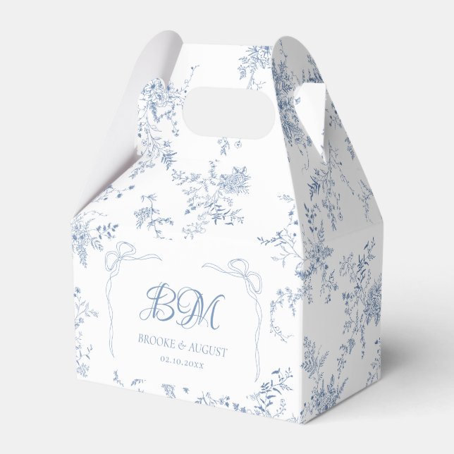 Antik Blå Franskt Blommig Bröllopsmonogram Presentaskar (Framsidan Sidan)