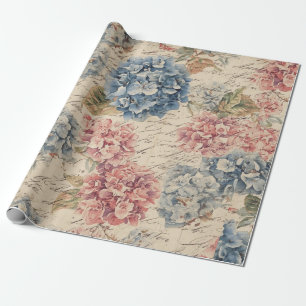 Antik blå och rosa hydrangea Efemär Skrift Presentpapper
