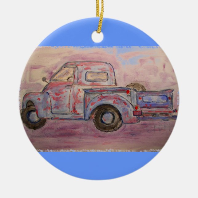 antik blå patina lastbil julgransprydnad keramik (Framsidan)