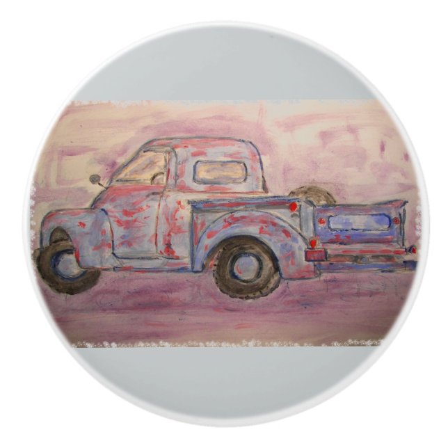 antik blå patina lastbil knopp (Framsidan)