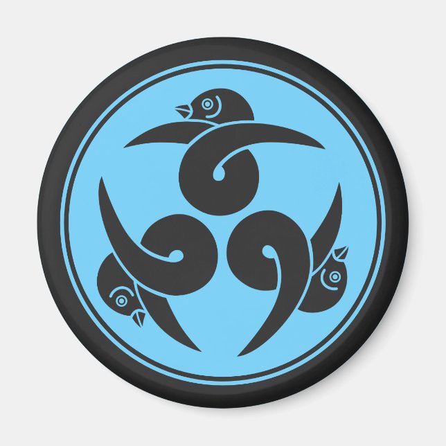 Antik blågrå tre gäss Japan Mon Oriental Magnet (Framsidan)