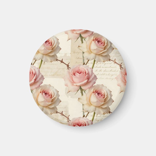 Antik blek rosa ros skriptmönster magnet (Framsidan)