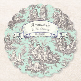 Antik blomig mintgrå toile de jouy underlägg papper