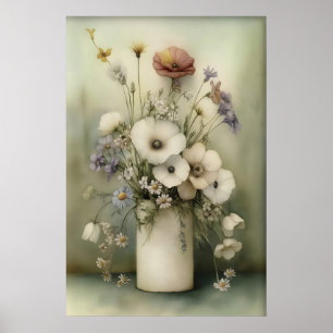 Antik blomma toalettpapperrulletryck, badrum poster