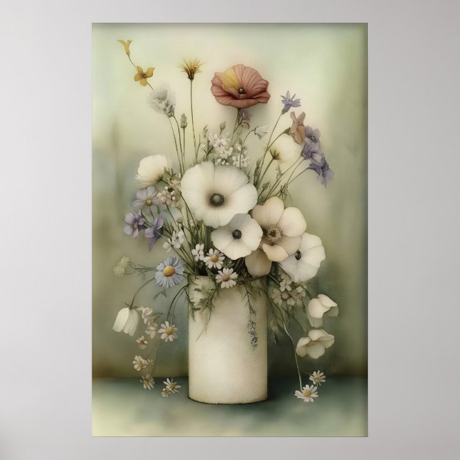 Antik blomma toalettpapperrulletryck, badrum poster (Framsidan)