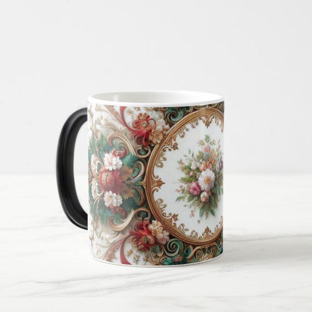 Antik blommig tryckt kaffemugg med färgväxling (Framsida vänster)