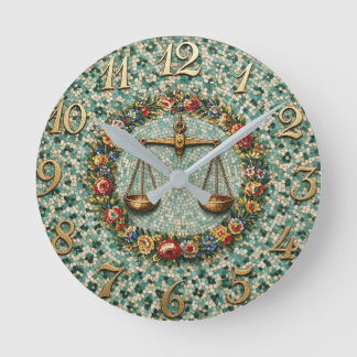 Antik blomster mosaik Zodiak Vågen Rund Klocka