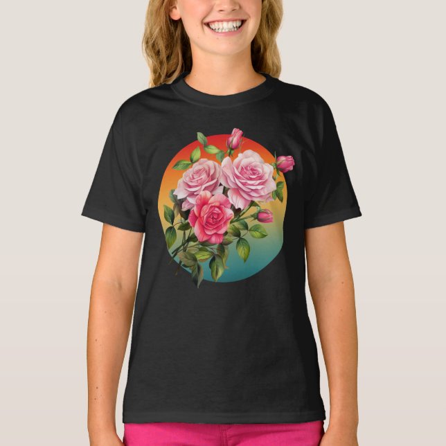 ANTIK BLOMSTER ROSOR BLOMMA ROS BUKETT T SHIRT (Framsida)