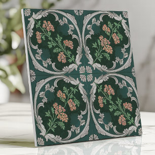 Antik blomsterdekor kakel turkos grå