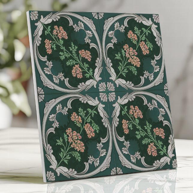 Antik blomsterdekor kakel turkos grå (Skapare uppladdad)