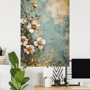Antik blomsterdesign med strukturerad eller åldrad poster
