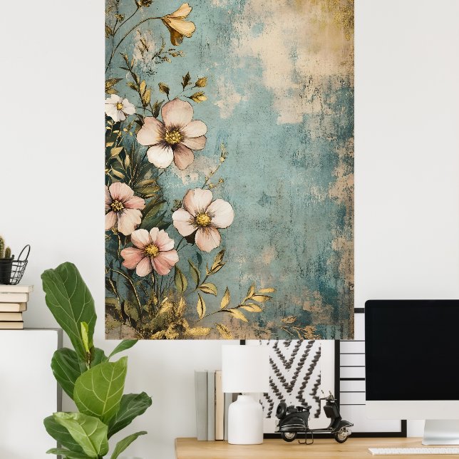 Antik blomsterdesign med strukturerad eller åldrad poster (Hemmakontoret)