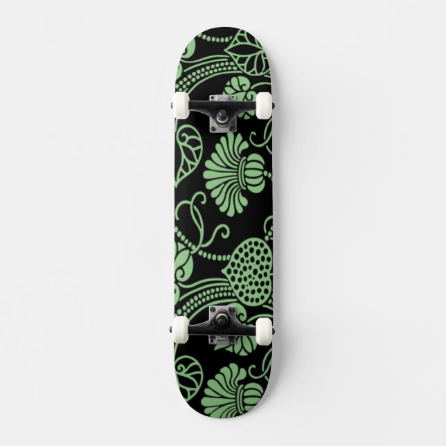 Antik blomsterdesign svart och grön mini skateboard bräda 18,5 cm (Framsida)