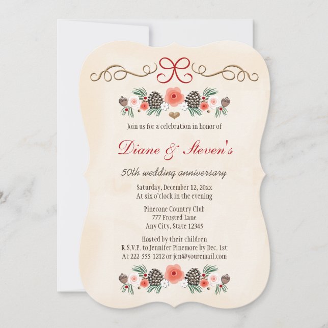 ANTIK BLOMSTERLIK PINEKONE JUL JUBILEUM INBJUDNINGAR (Framsida)