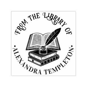 Antik bok, fjäderpenna & bläck Bibliotek Boknamn Självfärgande Stämpel