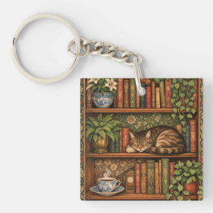 Antik bokhylla med katt och kaffe