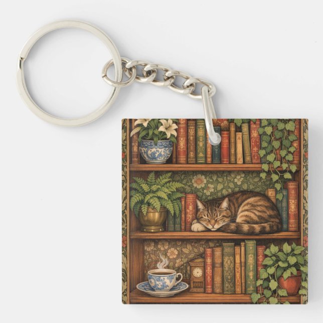 Antik bokhylla med katt och kaffe (Framsidan)