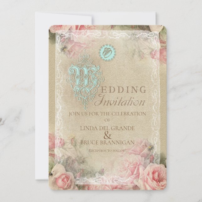 Antik bokstav - Bröllopsinbjudan, underrättelse Inbjudningar (Framsida)