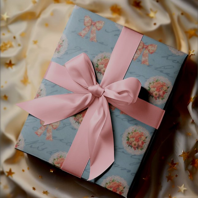 Antik bokstavsstil Vintage Rosor Toile Sjalmar Presentpapper (Vintage style wrapping paper for that special gift!)