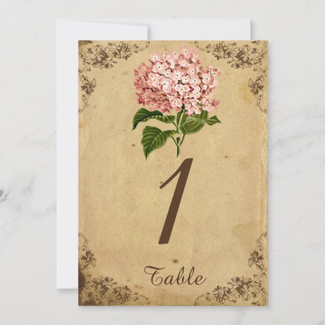 Antik Bordskort med Hortensia till Bröllop (Framsida)