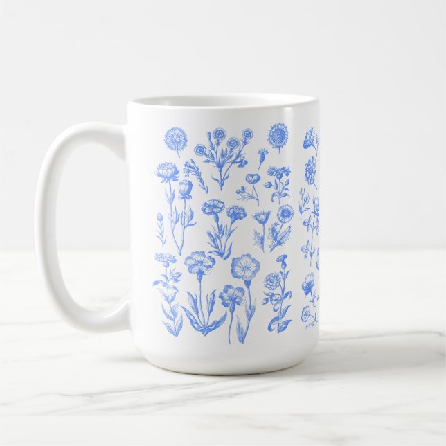 Antik botanisk konst av blommor kaffemugg (Vänster)
