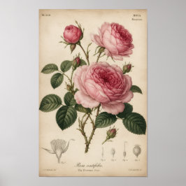 ANTIK BOTANISK PLANCH ROSOR POSTER