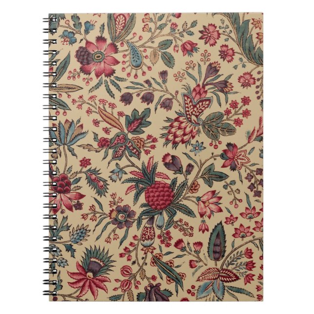Antik Broderad Blommig Möbelstoff Anteckningsbok (Framsidan)