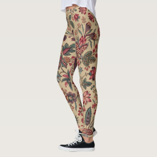 Antik Broderad Blommig Möbelstoff Leggings