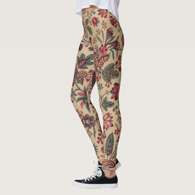 Antik Broderad Blommig Möbelstoff Leggings (Vänster)