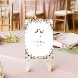 Antik bröllopsbord nummerkort med brunt blomster bordsnummer