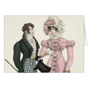 Antik Bröllopspar 1823 Man Kvinna Mode Hälsningskort