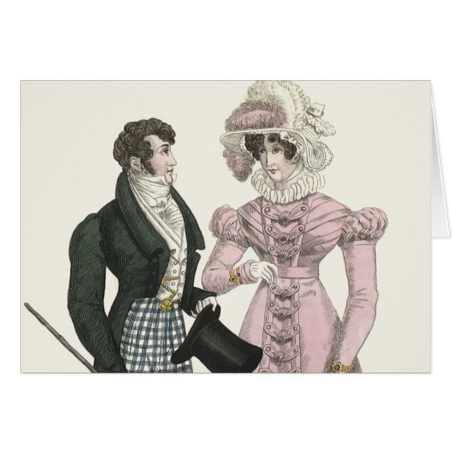 Antik Bröllopspar 1823 Man Kvinna Mode Hälsningskort (Framsidan Horizontal)