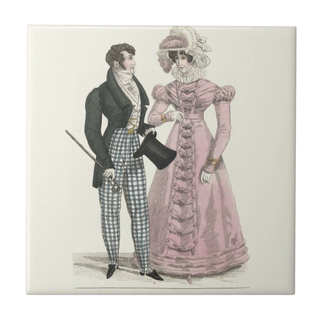 Antik bröllopspar 1823 Man Kvinna Mode Kakelplatta (Framsidan)