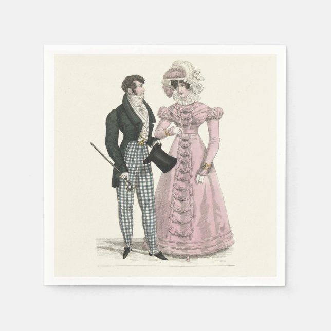Antik Bröllopspar 1823 Man Kvinna Mode Pappersservett (Framsidan)