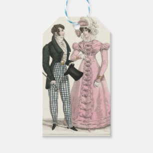 Antik bröllopspar 1823 Man Kvinna Mode Presentetikett