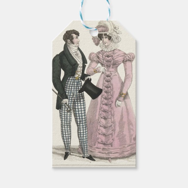 Antik bröllopspar 1823 Man Kvinna Mode Presentetikett (Framsidan)