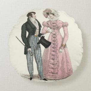 Antik bröllopspar 1823 Man Kvinna Mode Rund Kudde