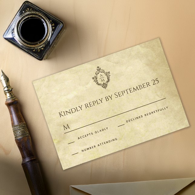 Antik bröllopssköld Monogram Gammalt papper OSA Kort (Skapare uppladdad)