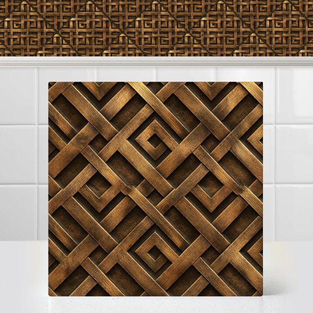Antik brons sammankopplad diamant metallmönster kakelplatta (Antique Bronze Interlocking Diamond Metal Pattern Ceramic Tile)