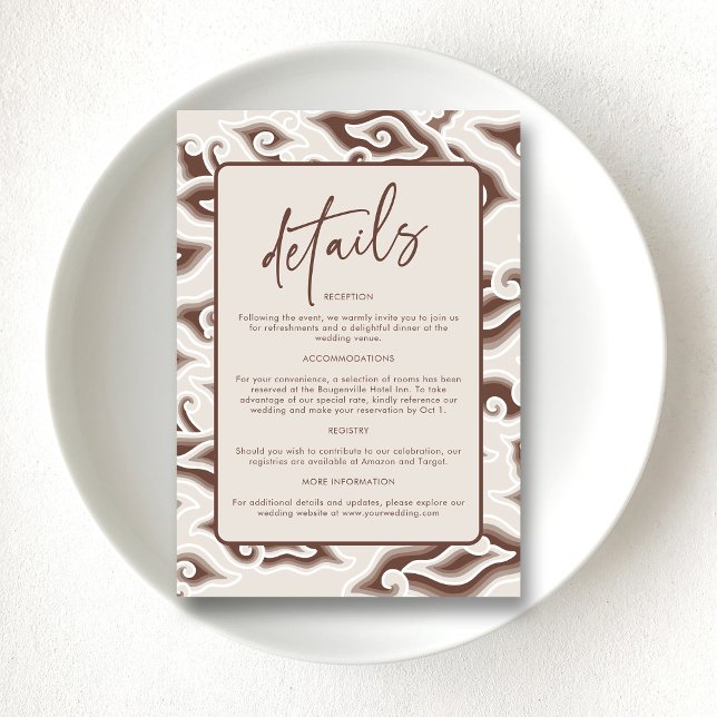 Antik Brun Batik Bröllopsdetaljkort Tilläggskort (Elegant Batik Details Vintage Brown Wedding Enclosure Card)