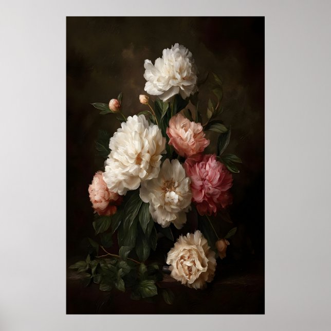 Antik bukett med pioner Vintage blommig väggkonst (Framsidan)
