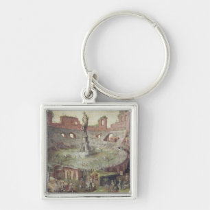 Antik Bullfighting, 1552 Fyrkantig Silverfärgad Nyckelring